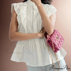 Fluttering Sleeve Frilled Lace Button Retro Blouse