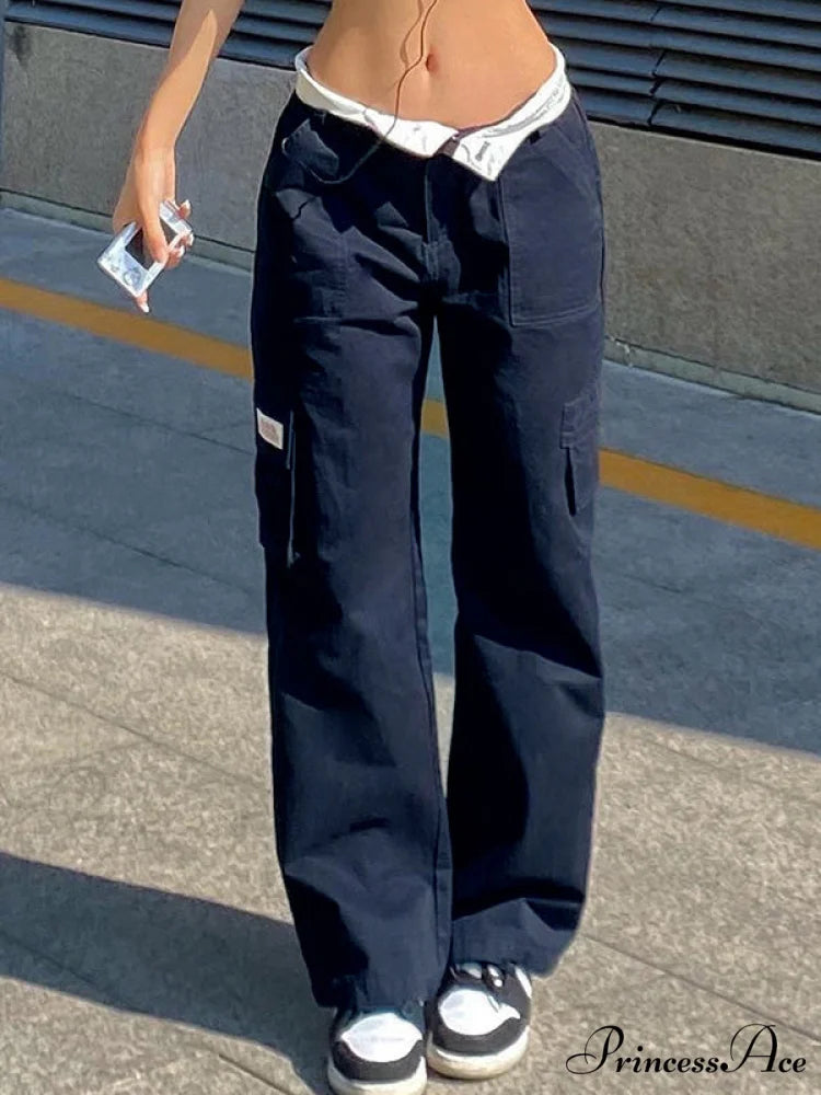 Fold Over Buckle Trendy Belt Denim Mini Skirt