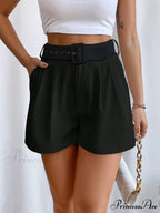 Fold Pleated Belted Wide Leg Shorts