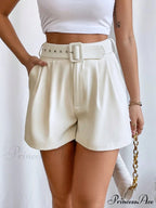 Fold Pleated Belted Wide Leg Shorts