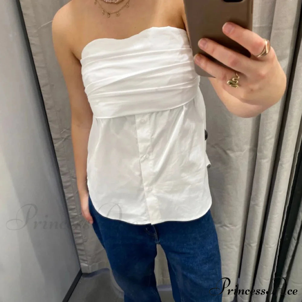 Folded Bandeau Shirt Crop Top