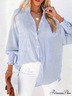Folded Collar Neck Lantern Sleeve Blouse