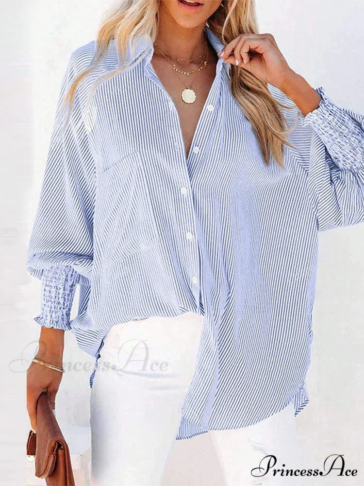 Folded Collar Neck Lantern Sleeve Blouse