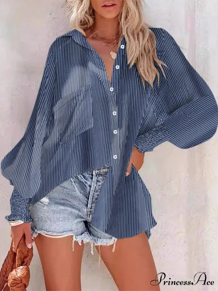 Folded Collar Neck Lantern Sleeve Blouse
