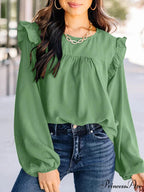 Folded Front Lantern Sleeve Informal Stylish Blouse
