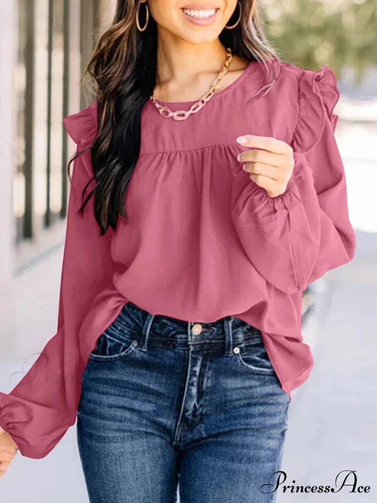Folded Front Lantern Sleeve Informal Stylish Blouse