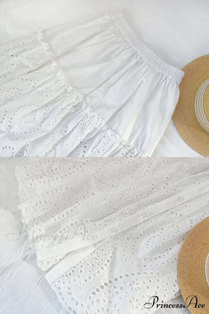 Folded White Lace with Skirt Embroidery