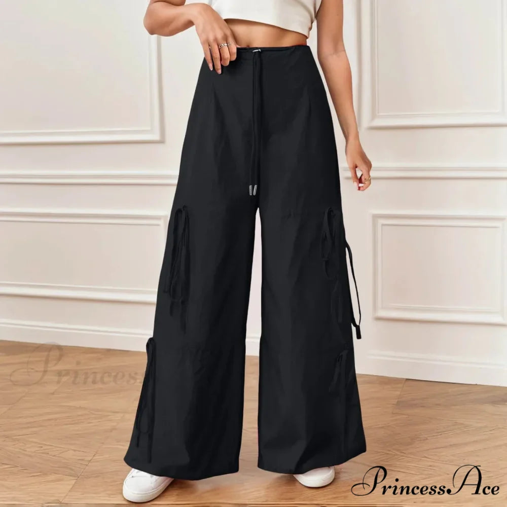 Folded Wide Leg Athletic Bow Tie Trousers