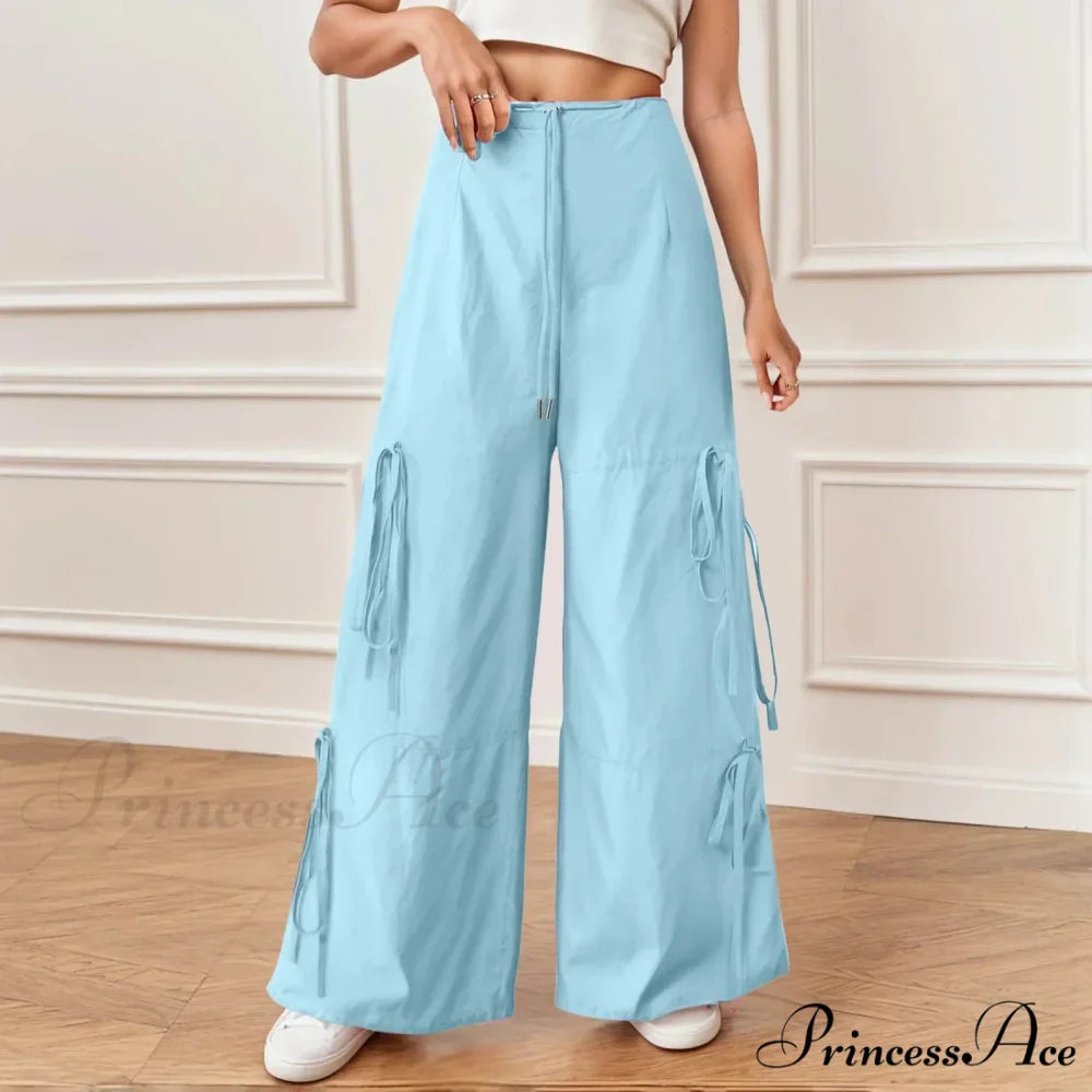 Folded Wide Leg Athletic Bow Tie Trousers