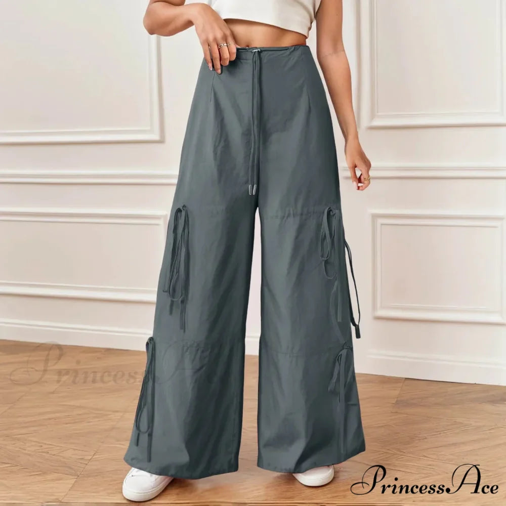Folded Wide Leg Athletic Bow Tie Trousers