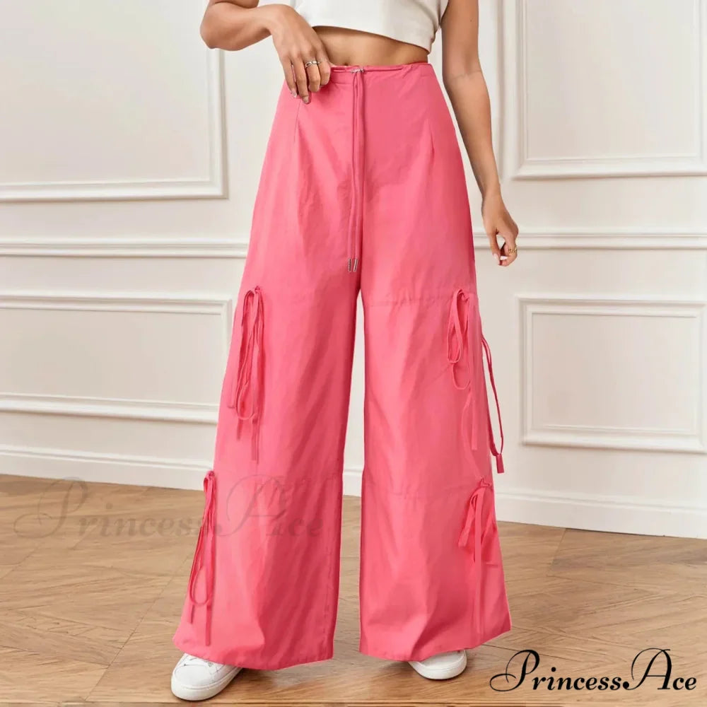 Folded Wide Leg Athletic Bow Tie Trousers