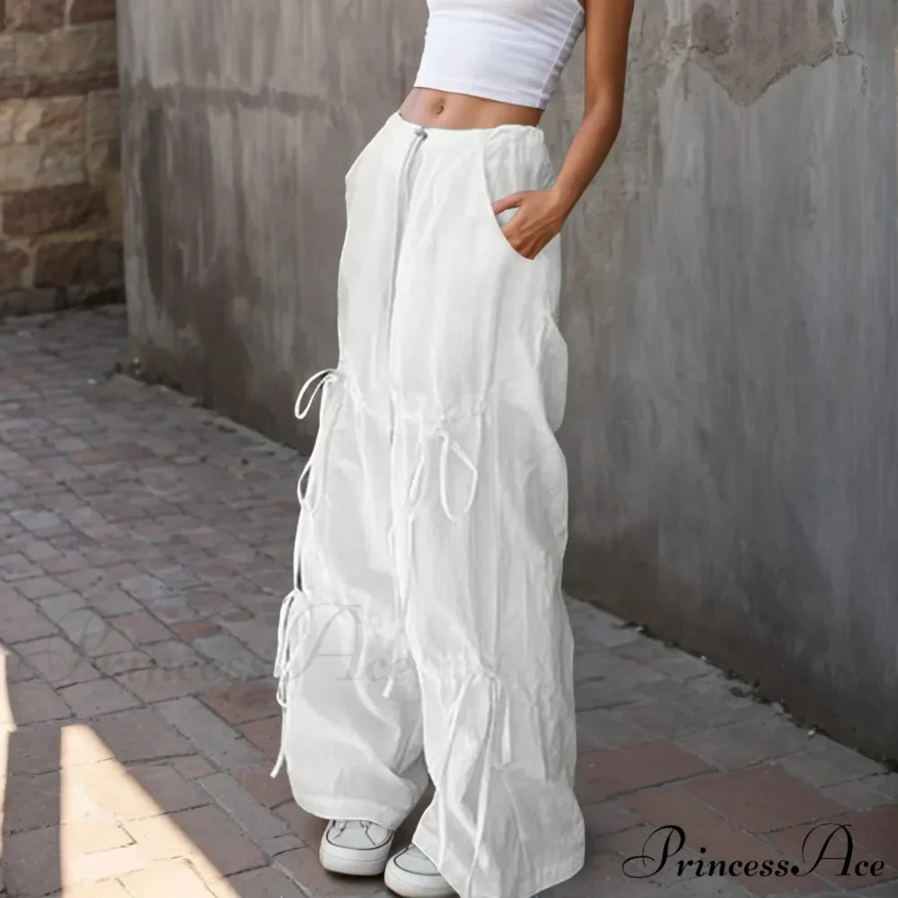 Folded Wide Leg Athletic Bow Tie Trousers