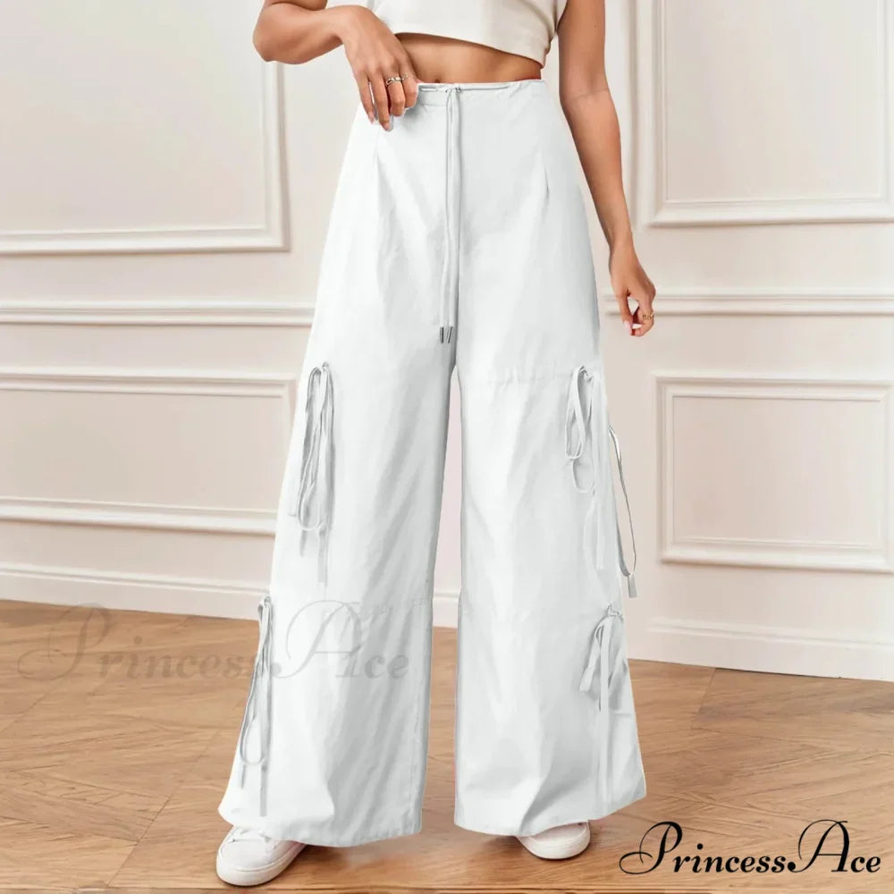 Folded Wide Leg Athletic Bow Tie Trousers
