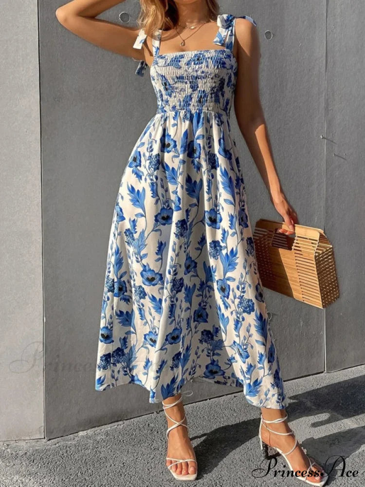 for Flowered Design Tiered Gown Smocked Women