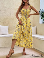 for Flowered Design Tiered Gown Smocked Women