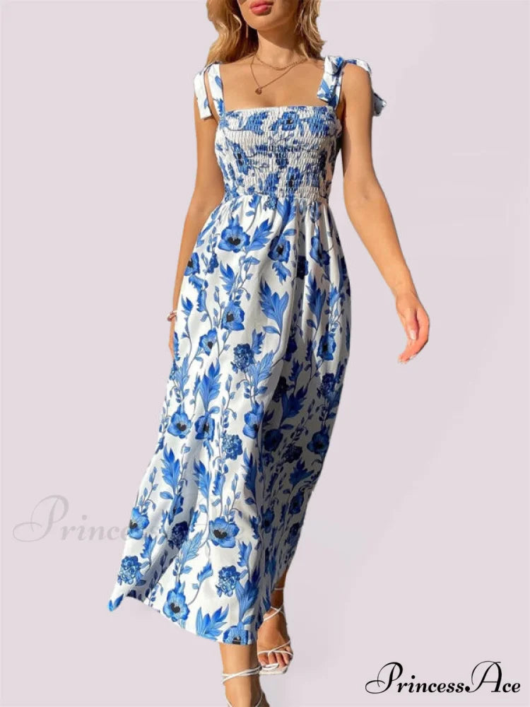 for Flowered Design Tiered Gown Smocked Women