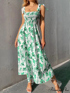 for Flowered Design Tiered Gown Smocked Women