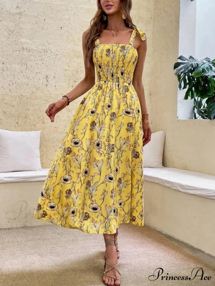 for Flowered Design Tiered Gown Smocked Women