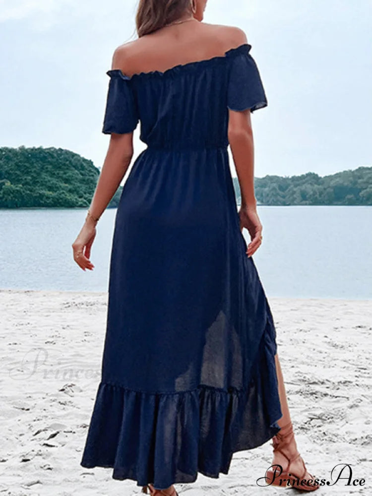 for Gown Shoulder One Ruffle Blue Irregular Women