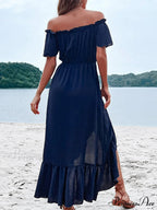 for Gown Shoulder One Ruffle Blue Irregular Women