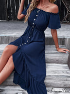 for Gown Shoulder One Ruffle Blue Irregular Women