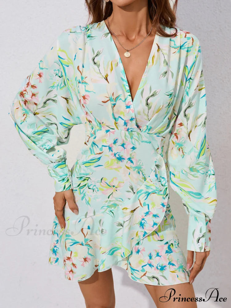 for Gown V-neck And Flare Fit Wrap Flowered Women