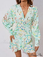 for Gown V-neck And Flare Fit Wrap Flowered Women