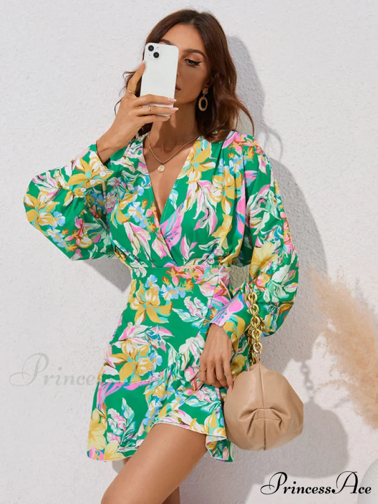 for Gown V-neck And Flare Fit Wrap Flowered Women