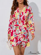 for Gown V-neck And Flare Fit Wrap Flowered Women