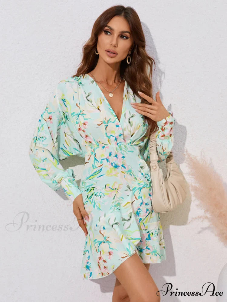 for Gown V-neck And Flare Fit Wrap Flowered Women