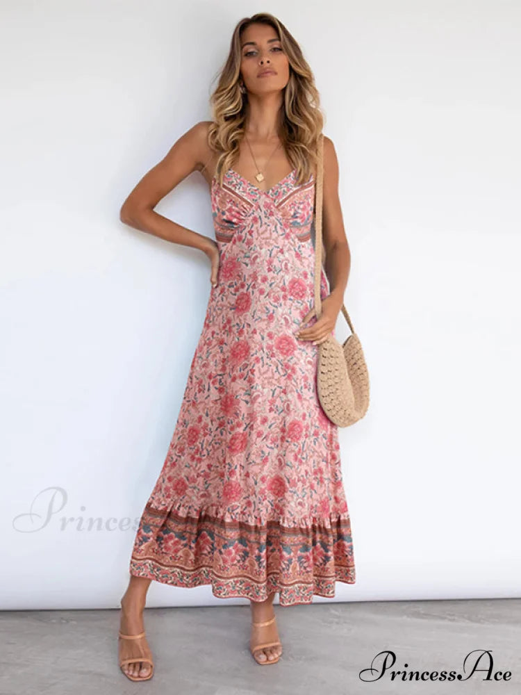 for Suspender Gown Flowered Bohemian Women