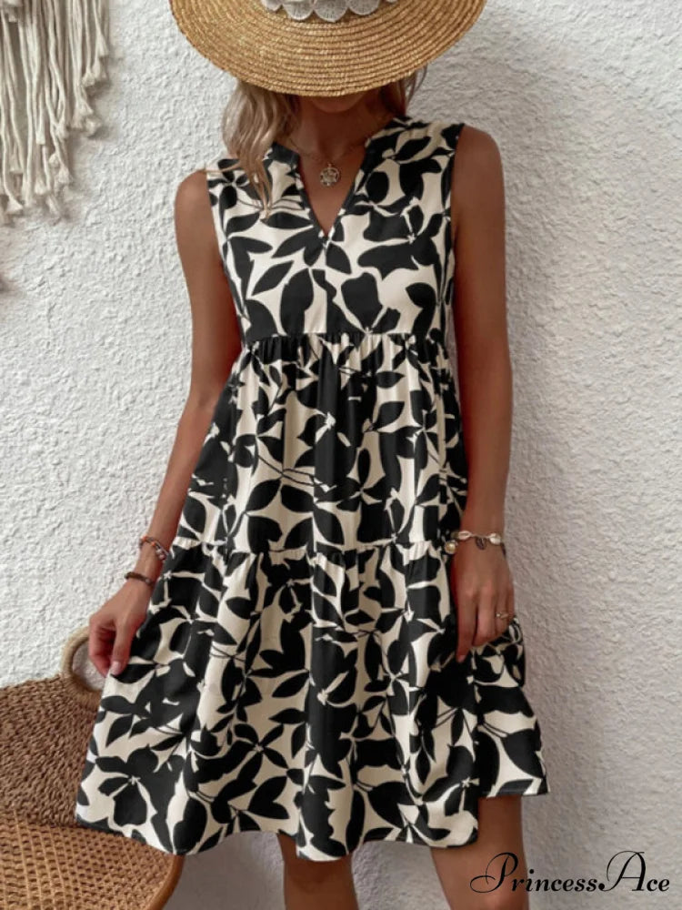 for Tiered Design Sleeveless Minidress Flowered Ruffle Women