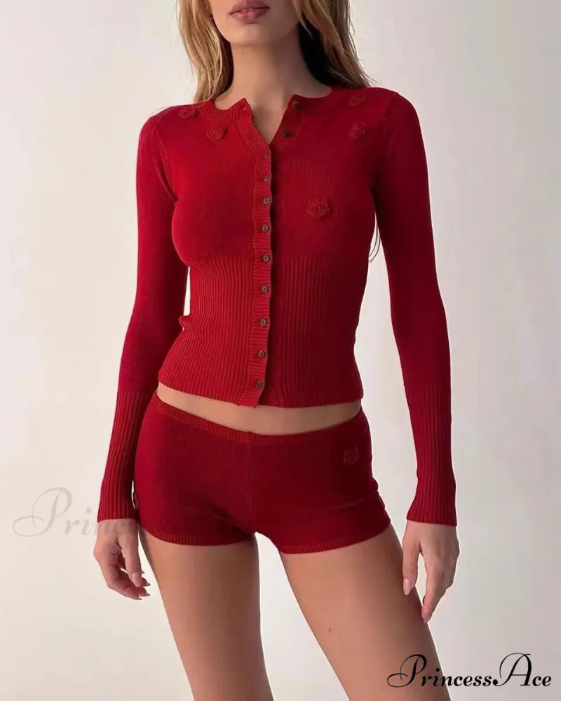 Frankies Red Handmade Flower Cardigan