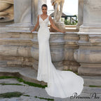 Free-spirited Plunging Neckline Lace Bridal Gown