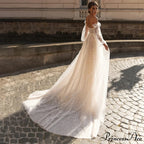 French Bandeau Transparent Tulle Wedding Gown