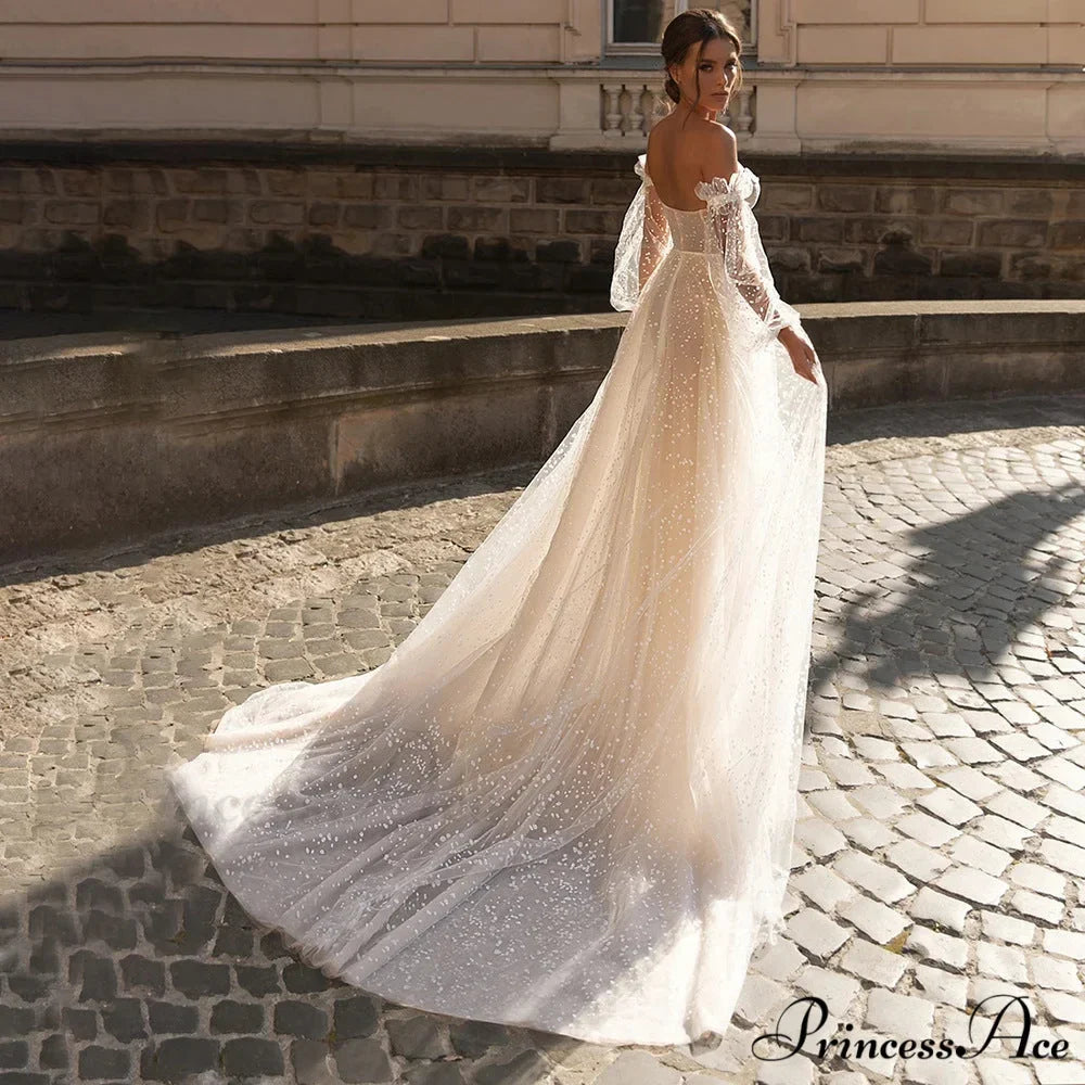 French Bandeau Transparent Tulle Wedding Gown