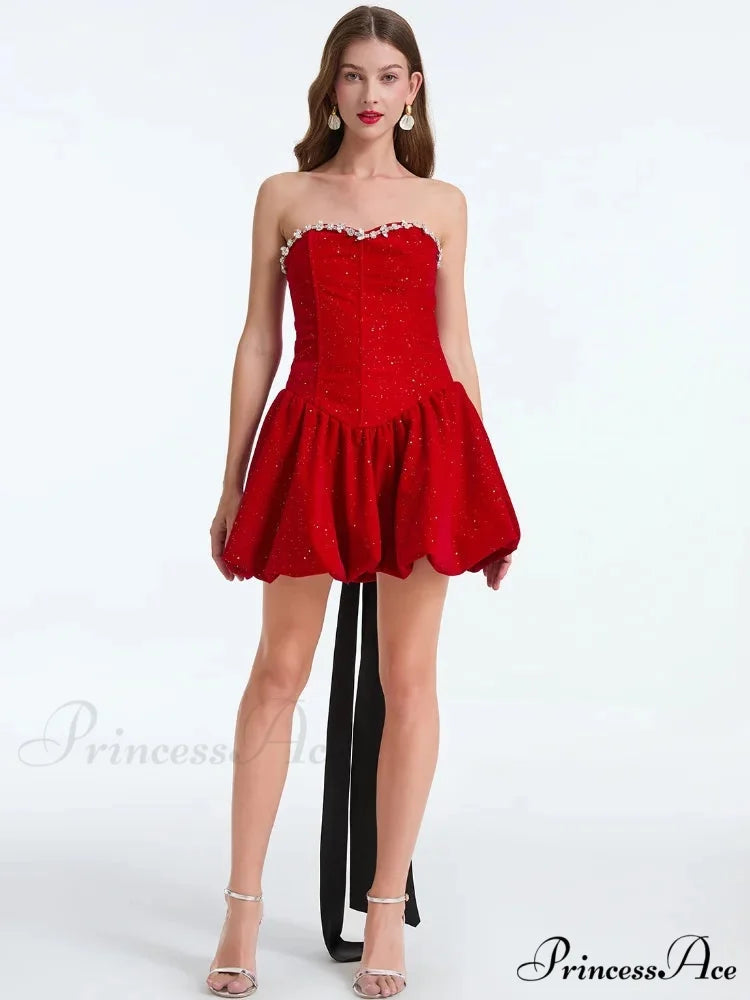French Bow Strapless Party Dress