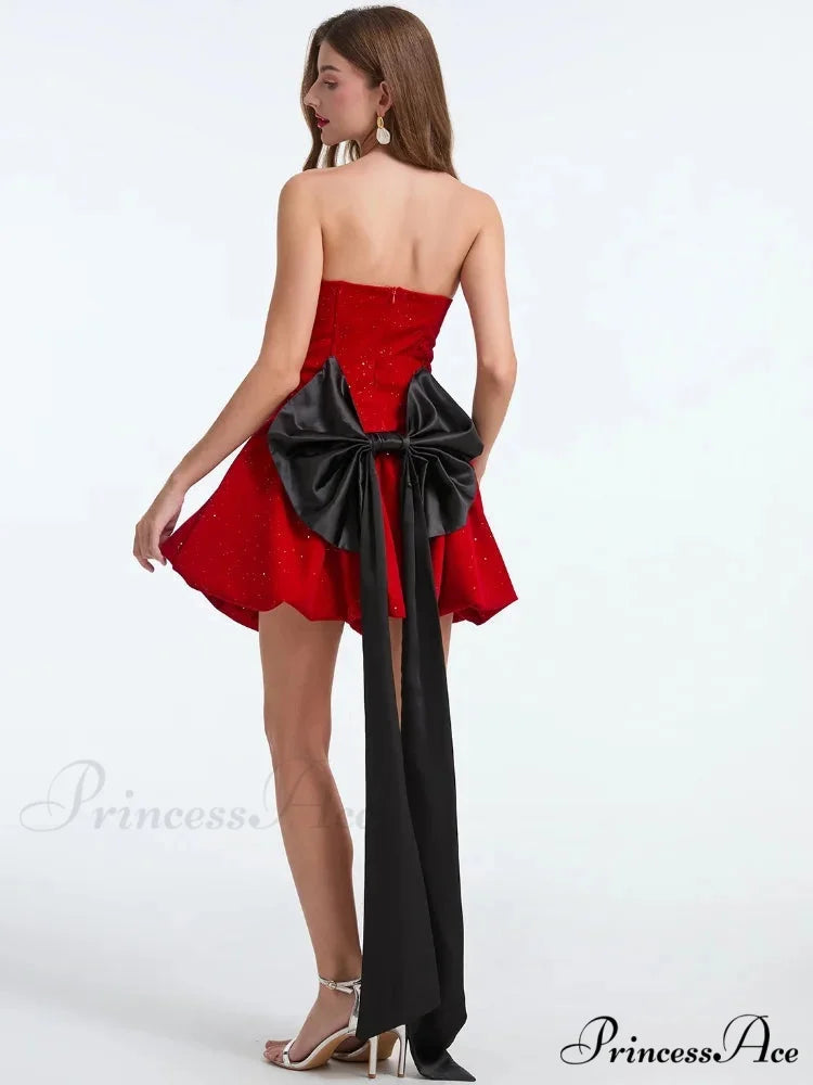 French Bow Strapless Party Dress
