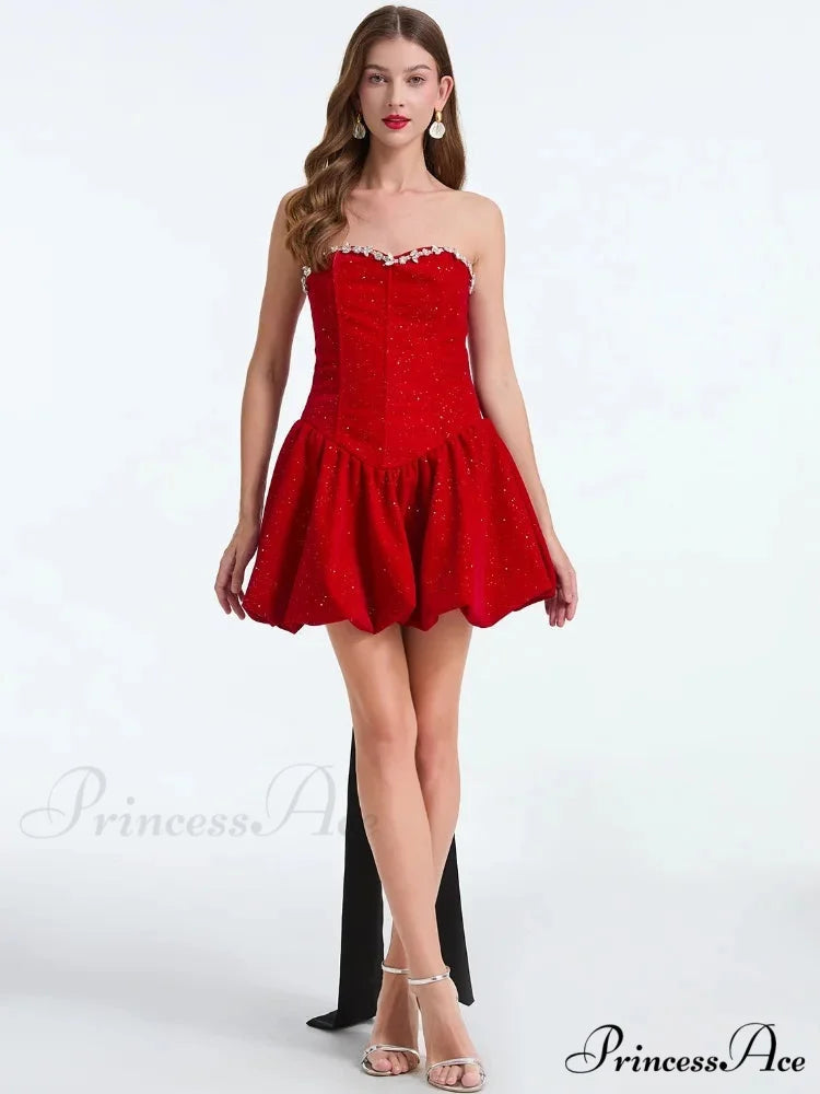 French Bow Strapless Party Dress