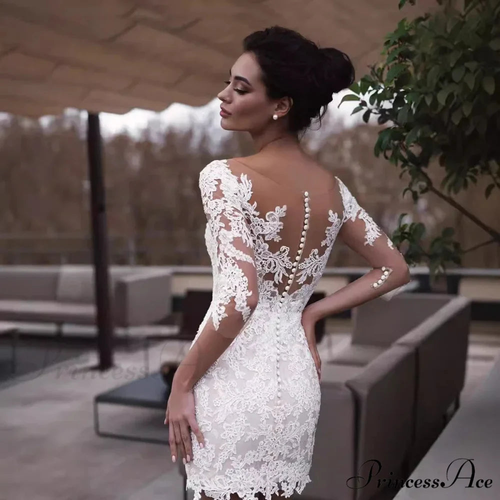 French Deep Neck Long Sleeve Marriage Gown