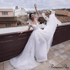 French Deep Neck Long Sleeve Marriage Gown