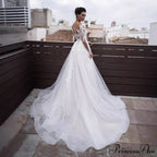 French Deep Neck Long Sleeve Marriage Gown