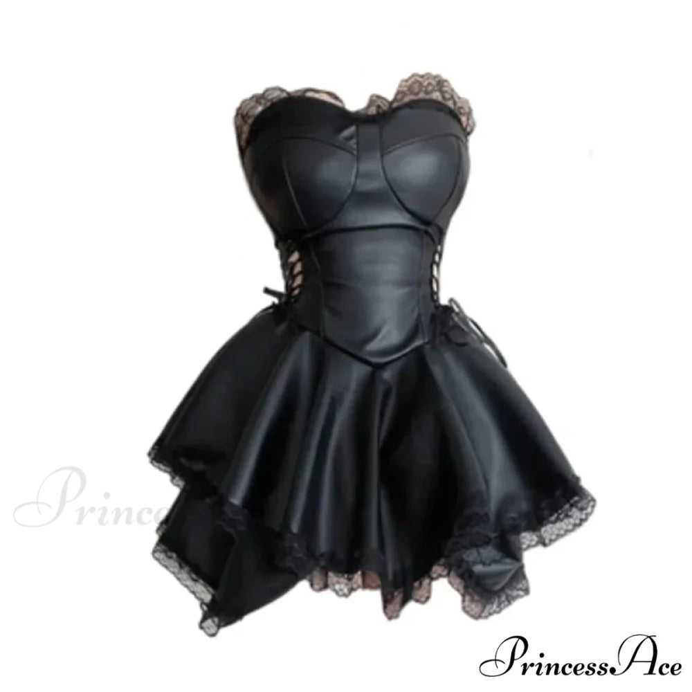 French Gothic Punk Black Party Dress Y2K Sexy Sweet Girls Luxury Slim Fit Summer Chest Wrap Mini Dress