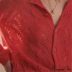 French Hollow Out Loose Red Mohair Cardigan