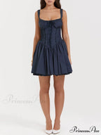 French Navy Stylish Corset Mini Dress