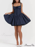 French Navy Stylish Corset Mini Dress