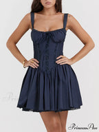 French Navy Stylish Corset Mini Dress