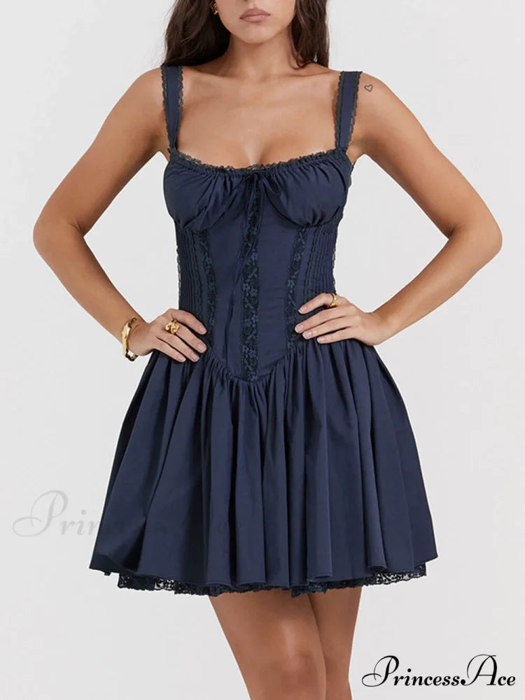 French Navy Stylish Corset Mini Dress
