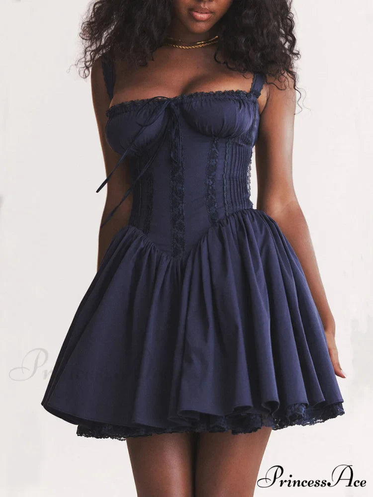 French Navy Stylish Corset Mini Dress
