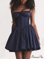 French Navy Stylish Corset Mini Dress